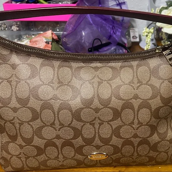 Coach Monogram Shoulder Bag in Brown with Dark Brown Trim - Picture 6 of 6